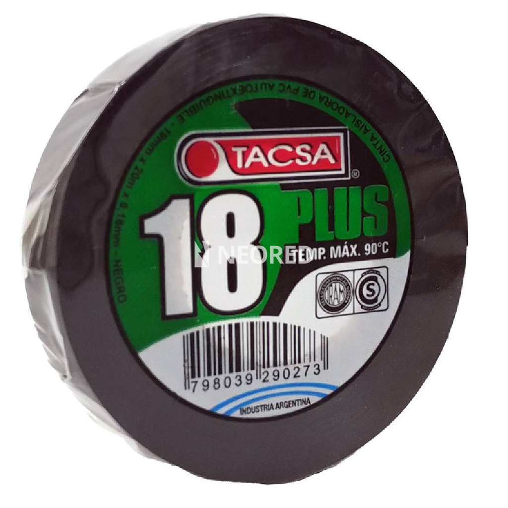 Cinta Aisladora de PVC 19mm x 20m x 0.18mm 18 PLUS Negro