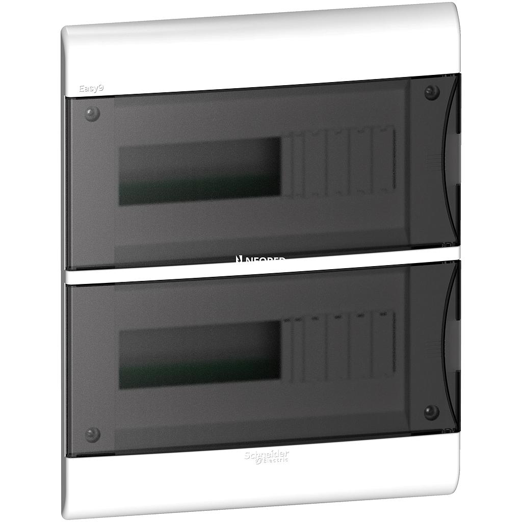 Caja Plástica de Embutir Domiciliaria - 24 Polos - Puerta Fumé
