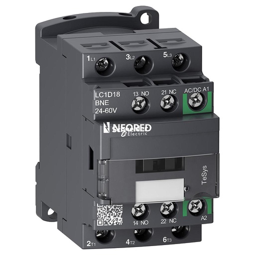 [SCHLC1D18BNE] CONTACTOR 3P 18A 1NA+1NC 24-60VCA/VCC