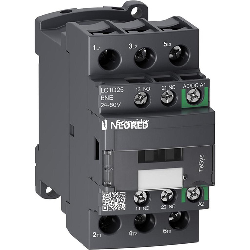 [SCHLC1D25BNE] CONTACTOR 3P 25A 1NA+1NC 24-60VCA/VCC