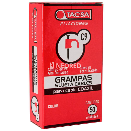 [TACPTGRAM09CN] Grampas de polietileno de alta densidad para cable coaxil Nº9 NEG x estuche de 50 unidades